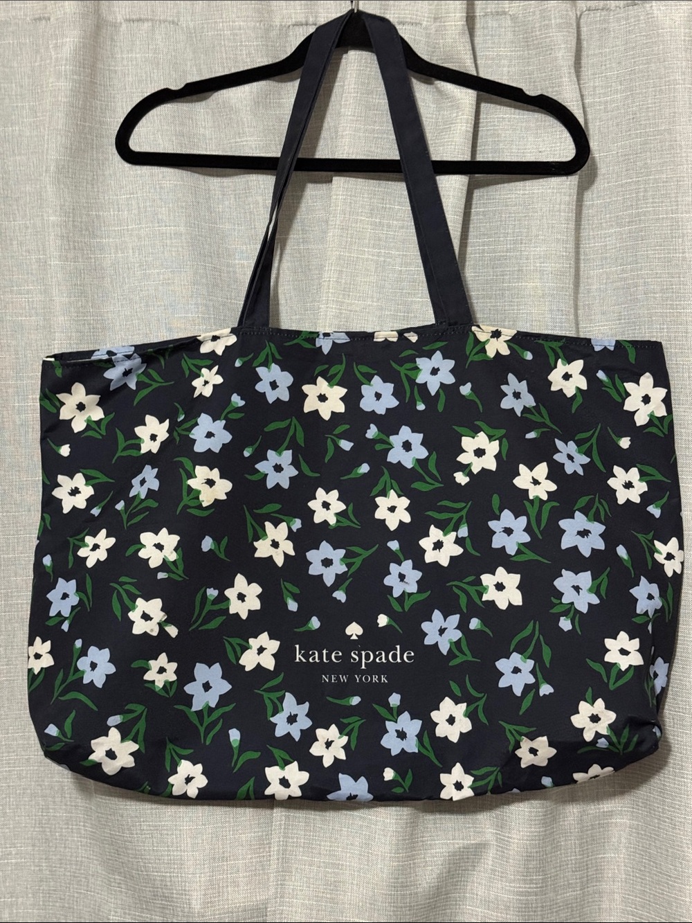 Kate Spade Tote-Navy Floral-Cloth-OpenTop-Large Size-GUC